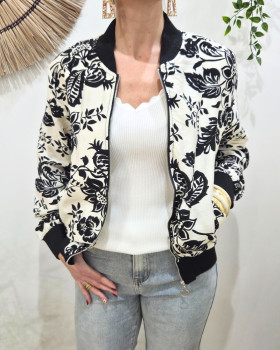 Bombers femme écru fleurs noires Paolina