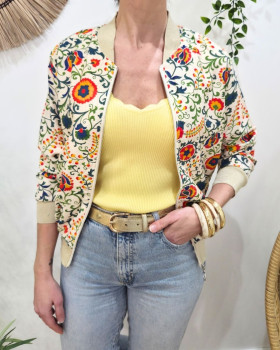 Bombers femme beige fleurs multicolores Inti