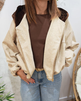 Veste femme chinée à capuche velours Eulalie-Beige