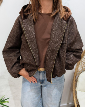 Veste femme chinée à capuche velours Eulalie-Marron