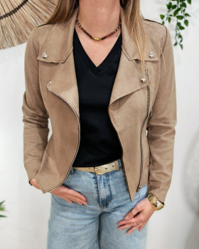 Perfecto femme fin suédine taupe