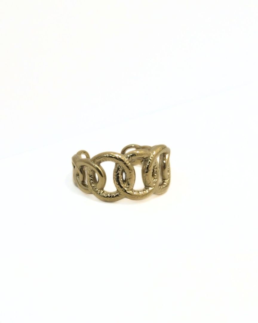 Bague femme acier doré gros maillons entremélés