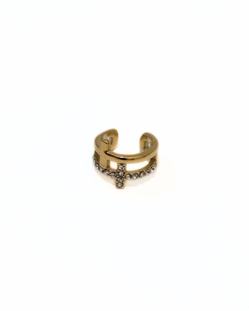 Boucle d'oreille arcade femme acier doré croix strass