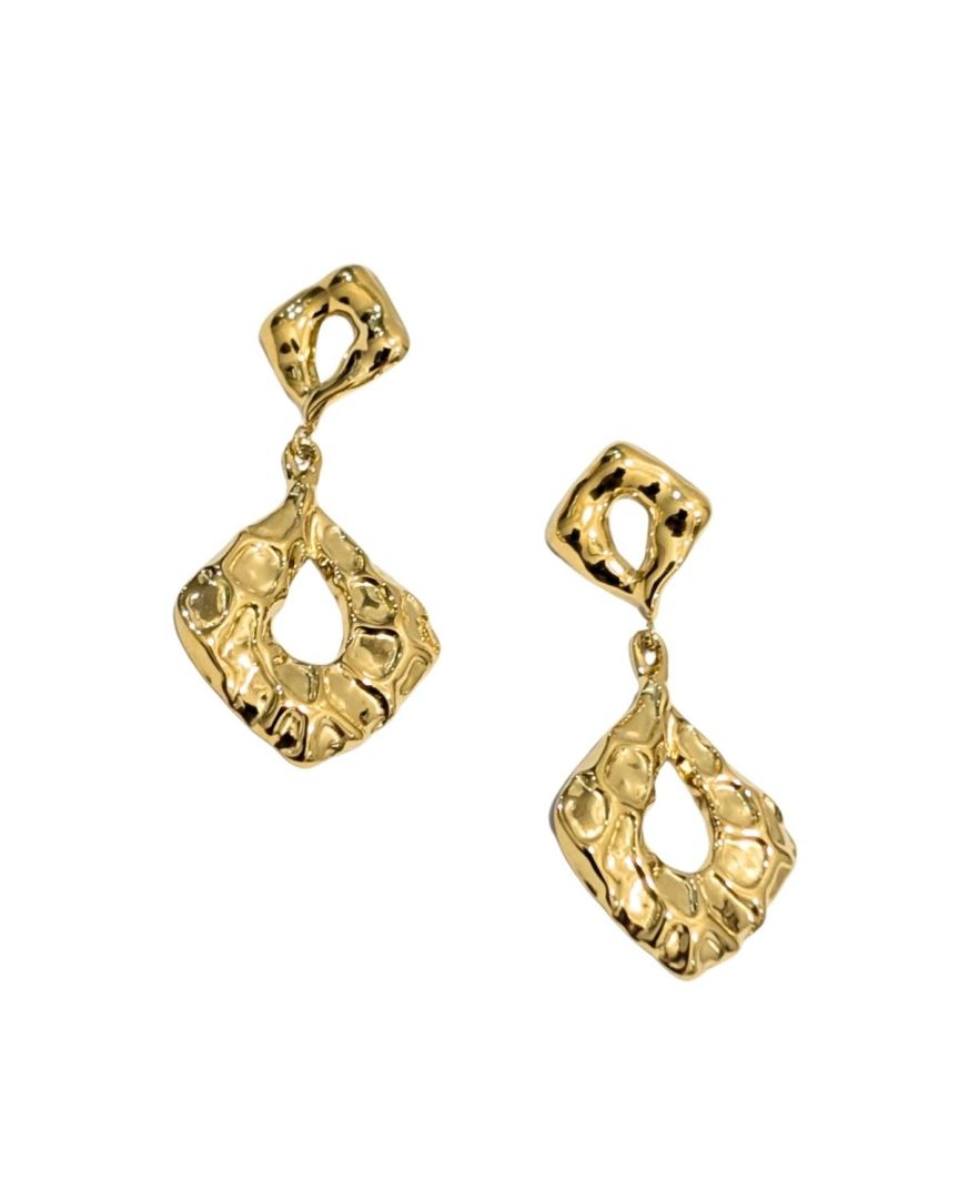 Boucles d'oreilles femme acier doré losanges martelés
