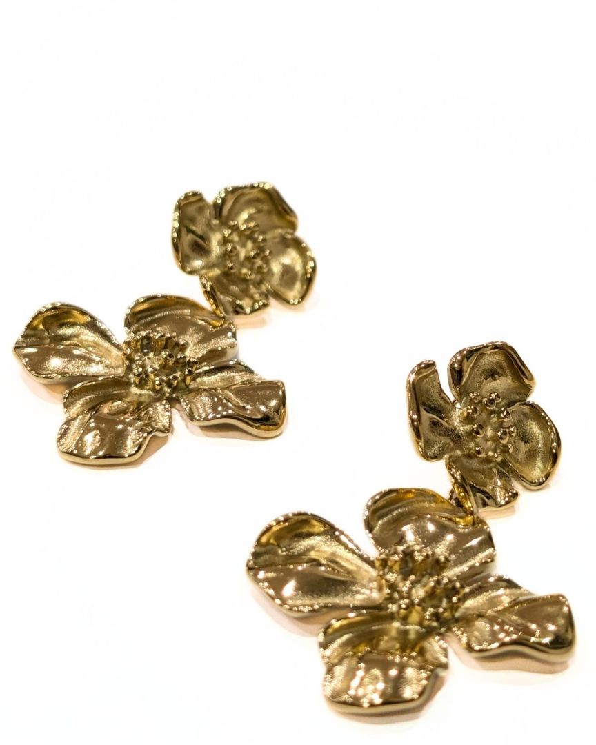Boucles d'oreilles femme acier doré fleurs Cléophée