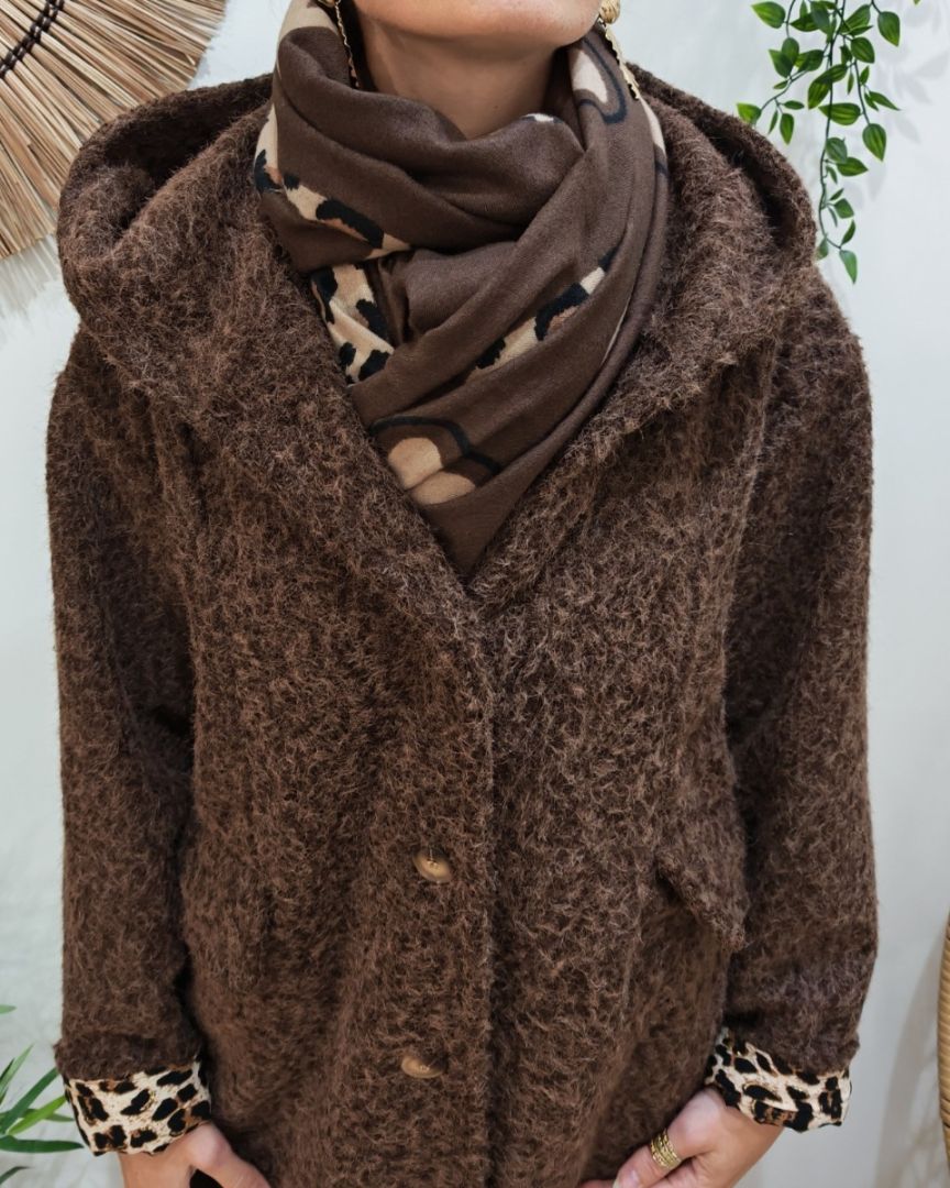 Echarpe femme coeurs léopard-Marron