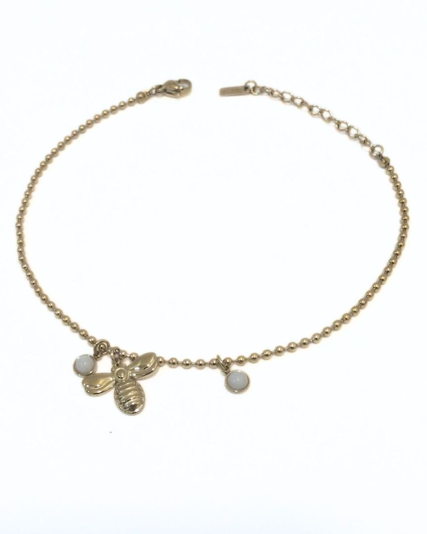 Chaine de cheville acier doré pendentif abeille