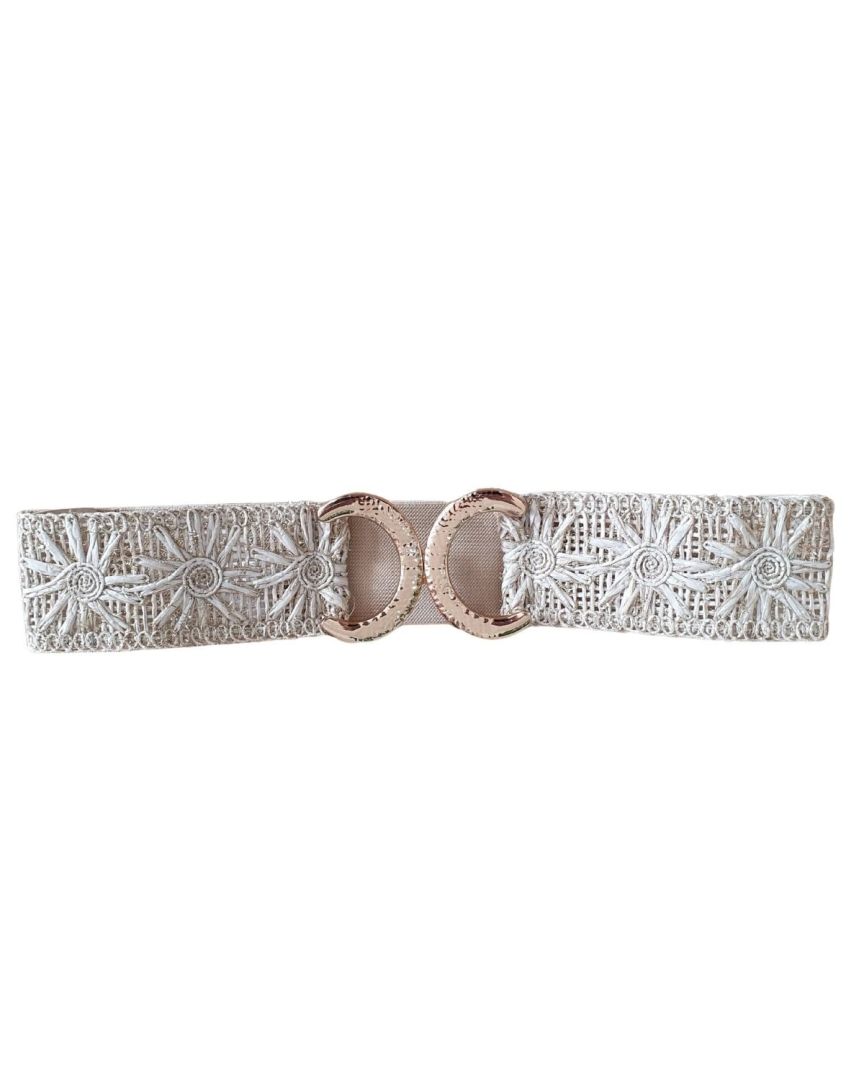 Ceinture élastique paille beige et dorée Isora