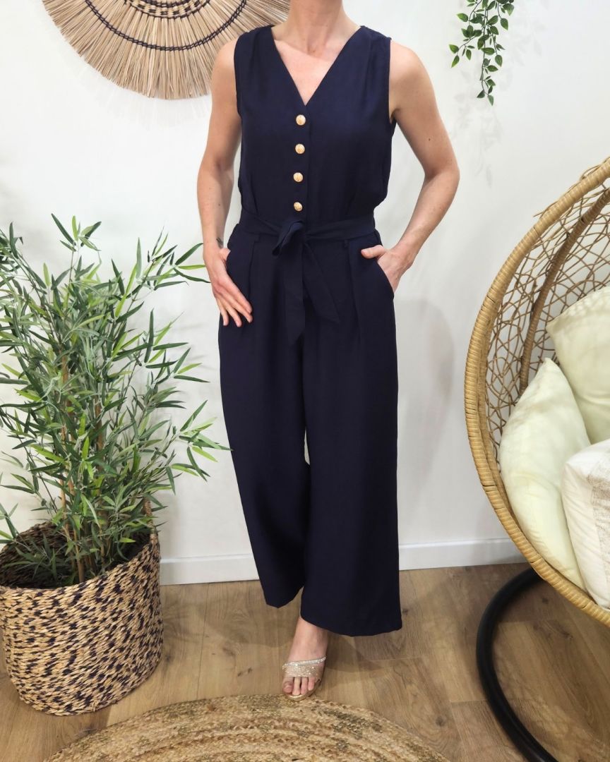 Combinaison femme marine boutons dorés Sira
