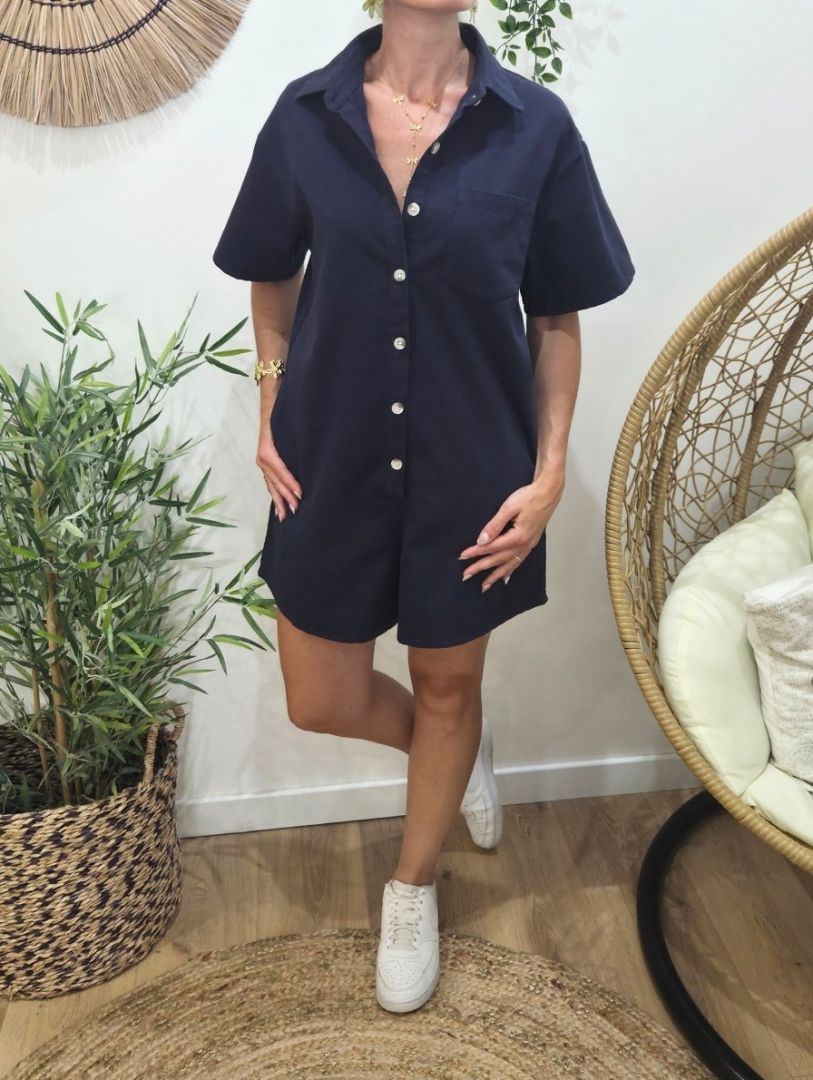 Combishort femme unie bleu marine