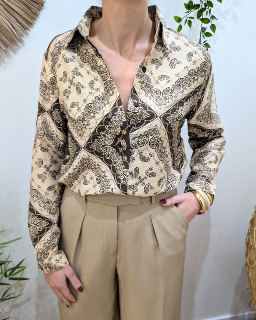 Chemisier femme marron et beige
