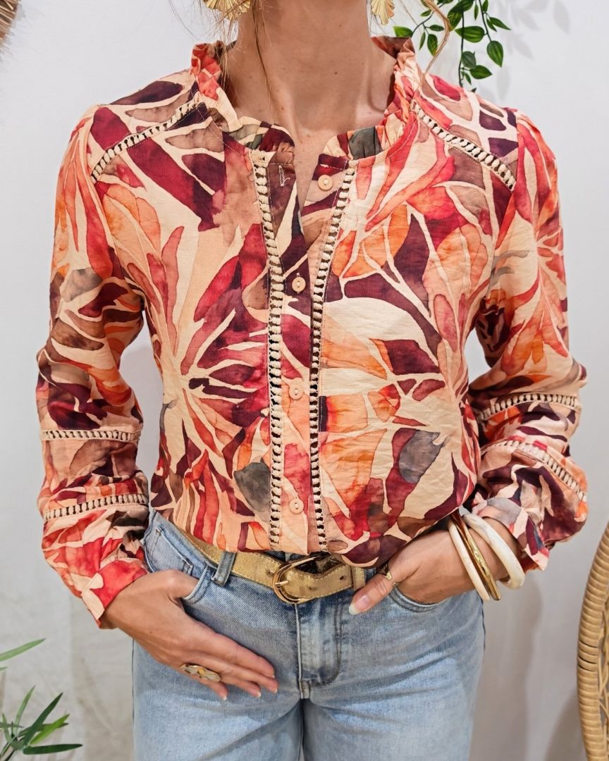 Chemisier femme à motifs terracota orangé Amalia