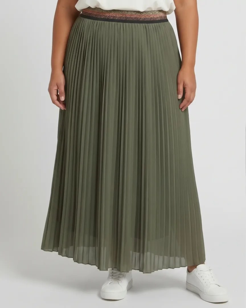 Jupe longue plissée femme grande taille élastique pailleté