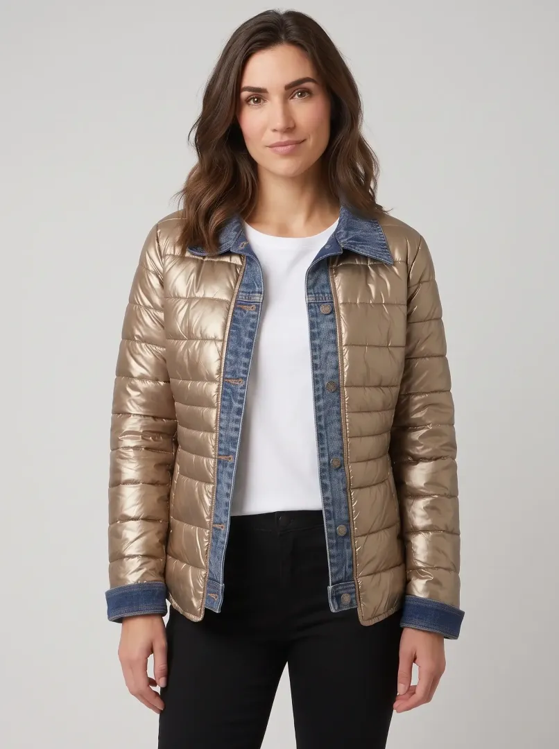 Doudoune dorée rebords jeans