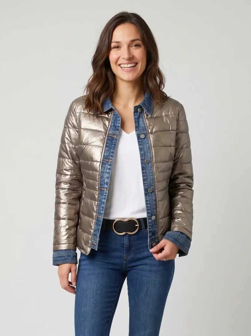 Doudoune femme bronze rebords jeans