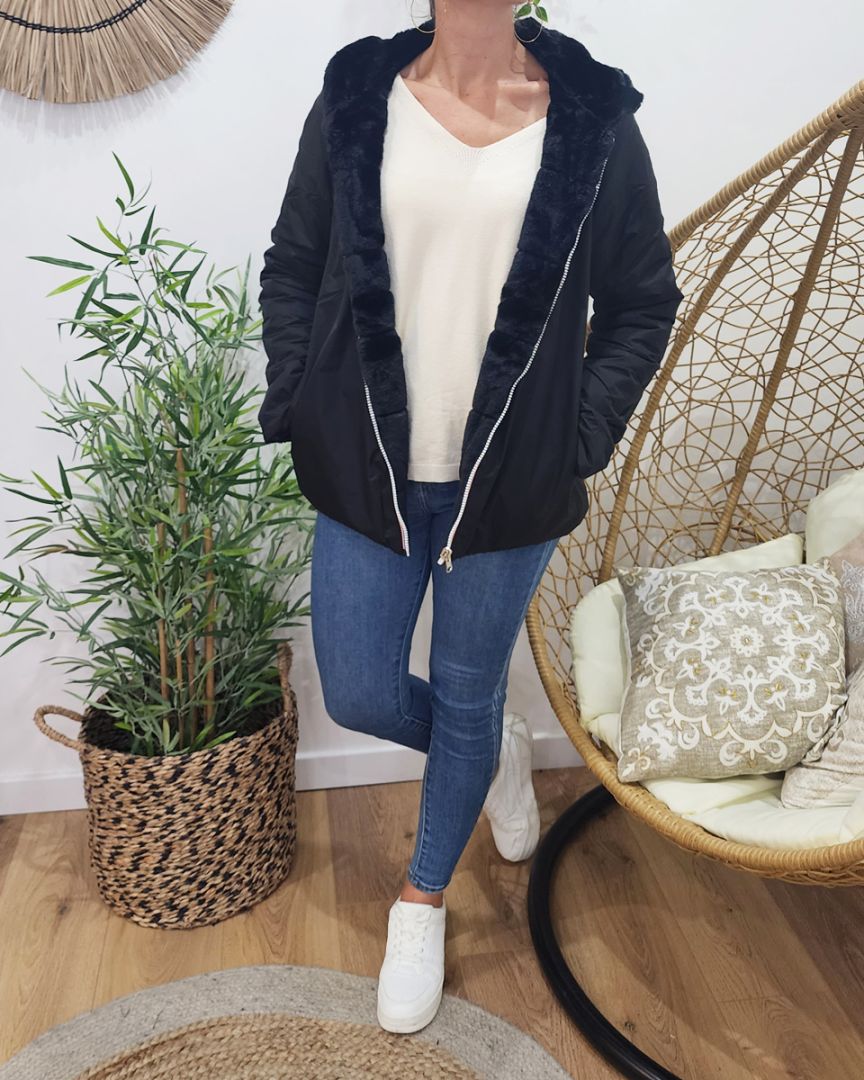 Parka femme réversible fausse fourrure noire Zola