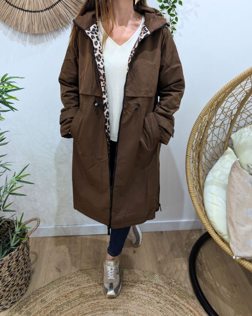 Parka femme longue esprit trench marron Nola