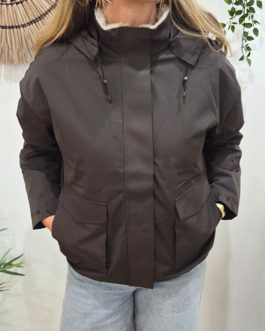 Parka femme marron fourrée beige Florbela