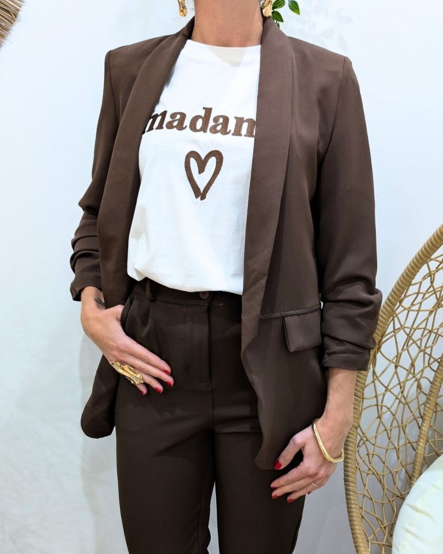 Blazer femme manches plissées marron choco