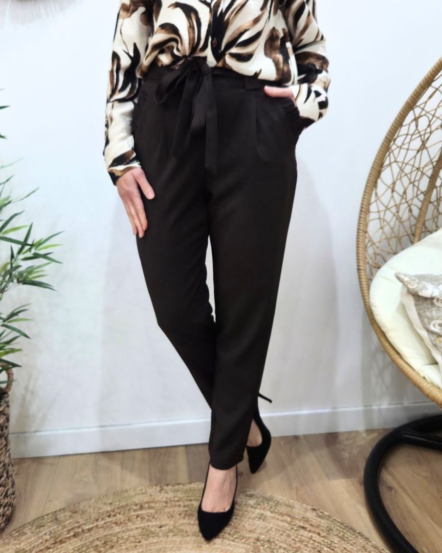 Pantalon femme paper bag marron choco