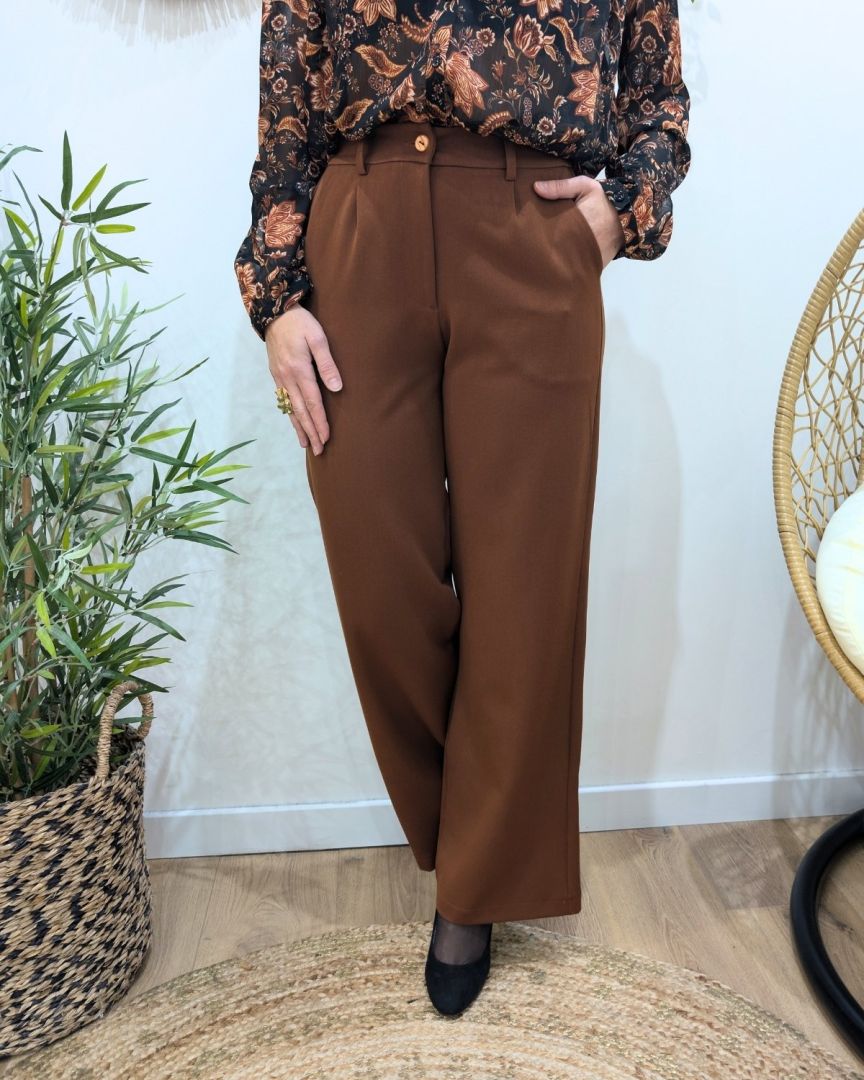 Pantalon femme marron fluide Zéa