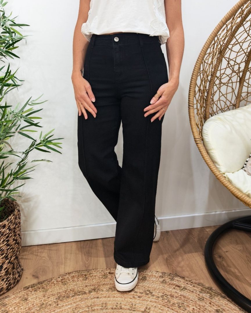 Jean femme Palazzo noir coupe confort