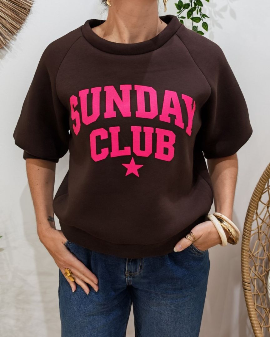 Sweat femme manches courtes Sunday Club-Marron foncé