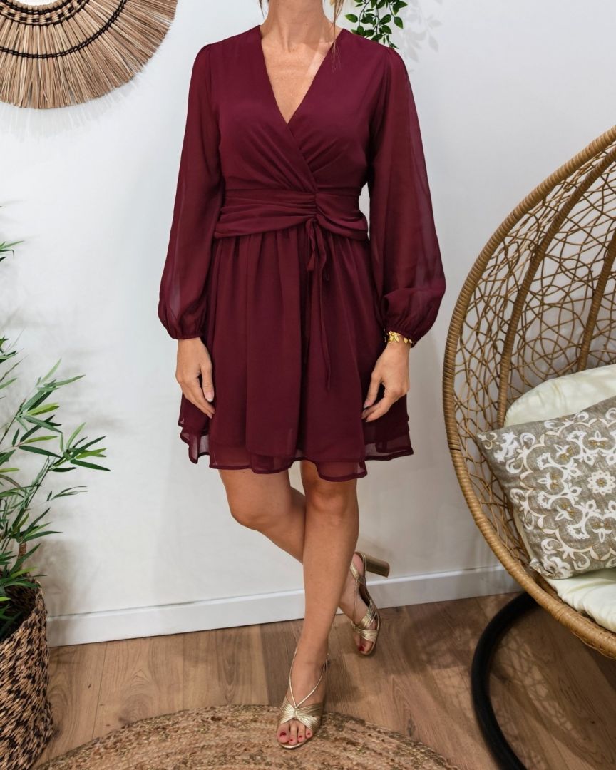  Robe courte femme unie rouge bordeaux Gabrielle