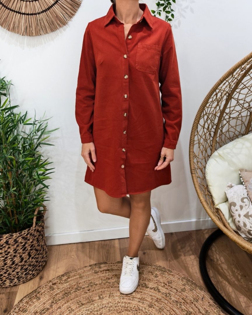 Robe droite femme unie terracotta boutonnée Maresia
