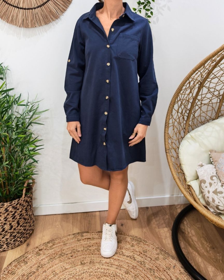 Robe droite femme unie bleu marine boutonnée Maresia