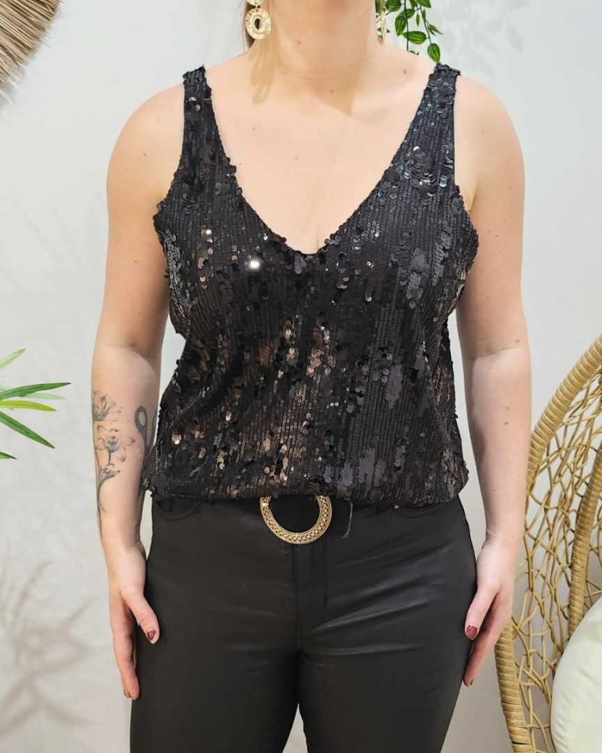 Top femme noir à sequins Cassiane