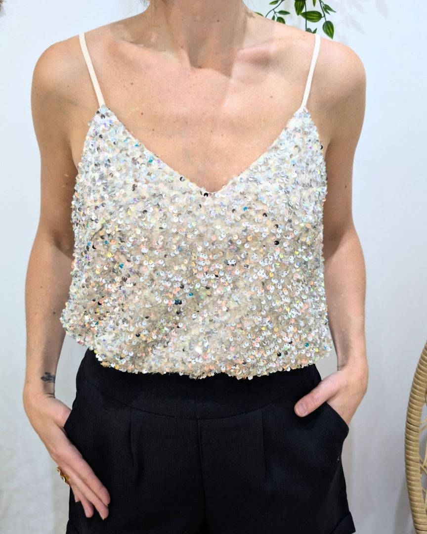 Top femme à sequins argents Amal