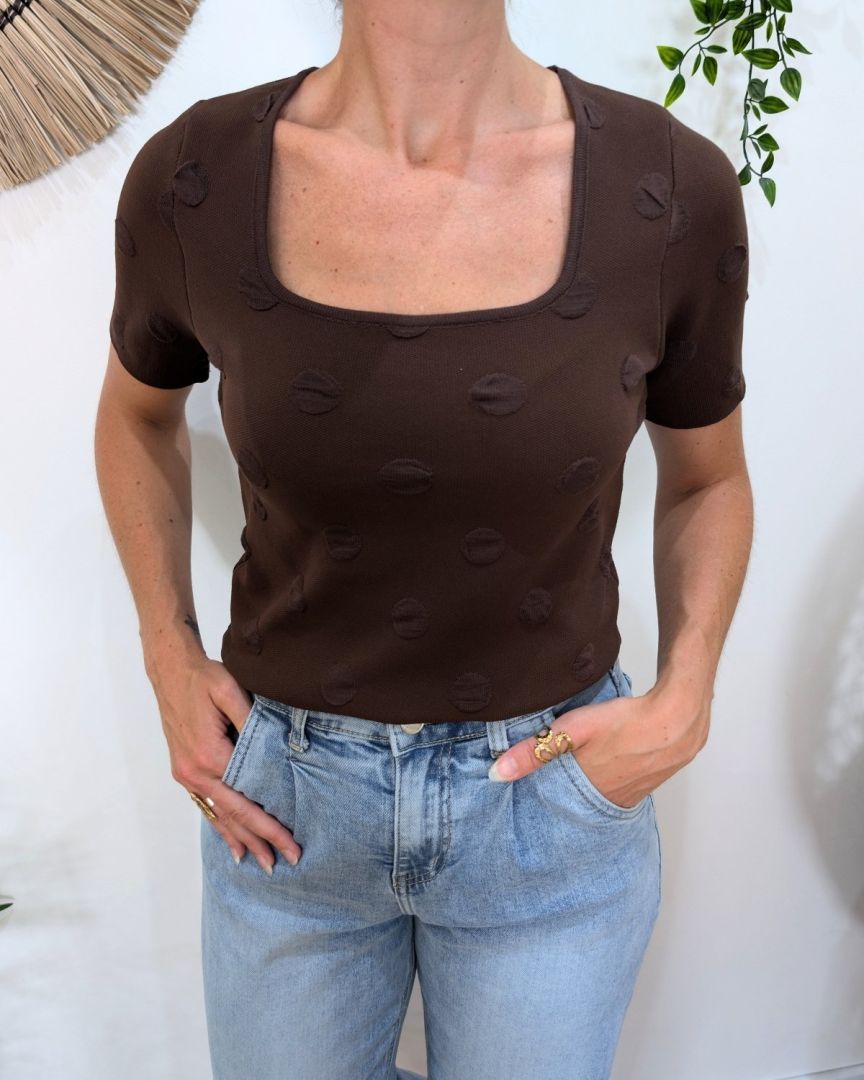 T-Shirt épais femme marron à pois