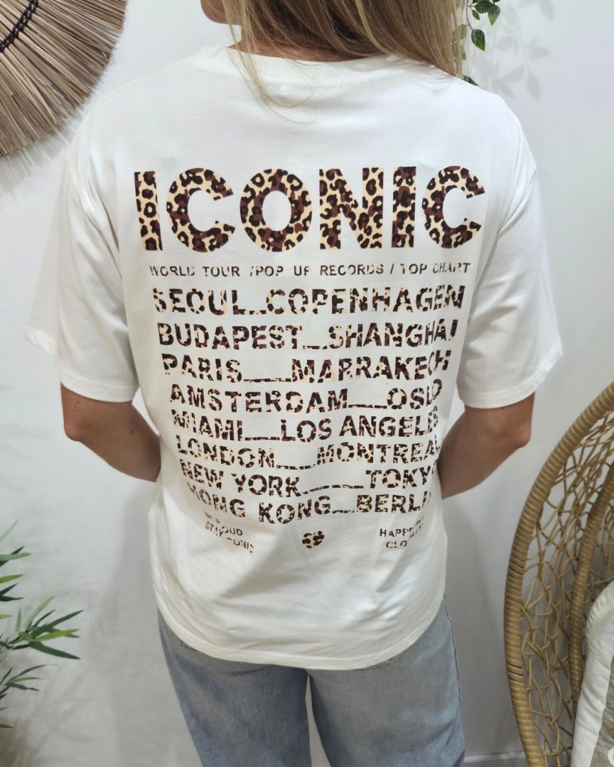T-shirt femme blanc iconic léopard