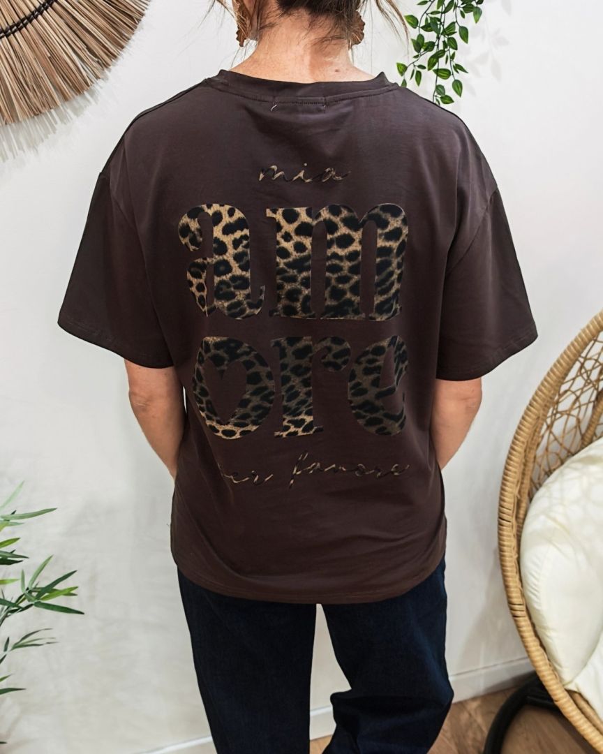 T-shirt femme marron léopard mia amore per favore