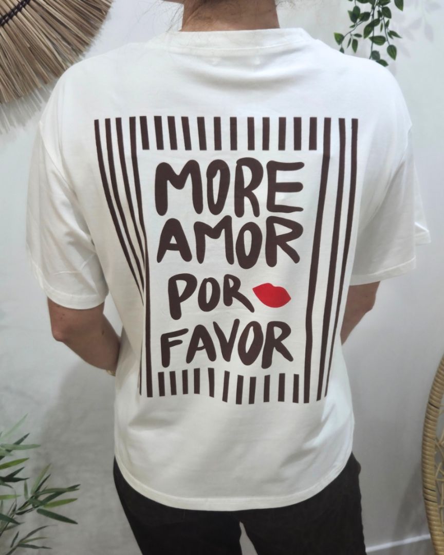 T-shirt femme blanc more amor por favor marron choco