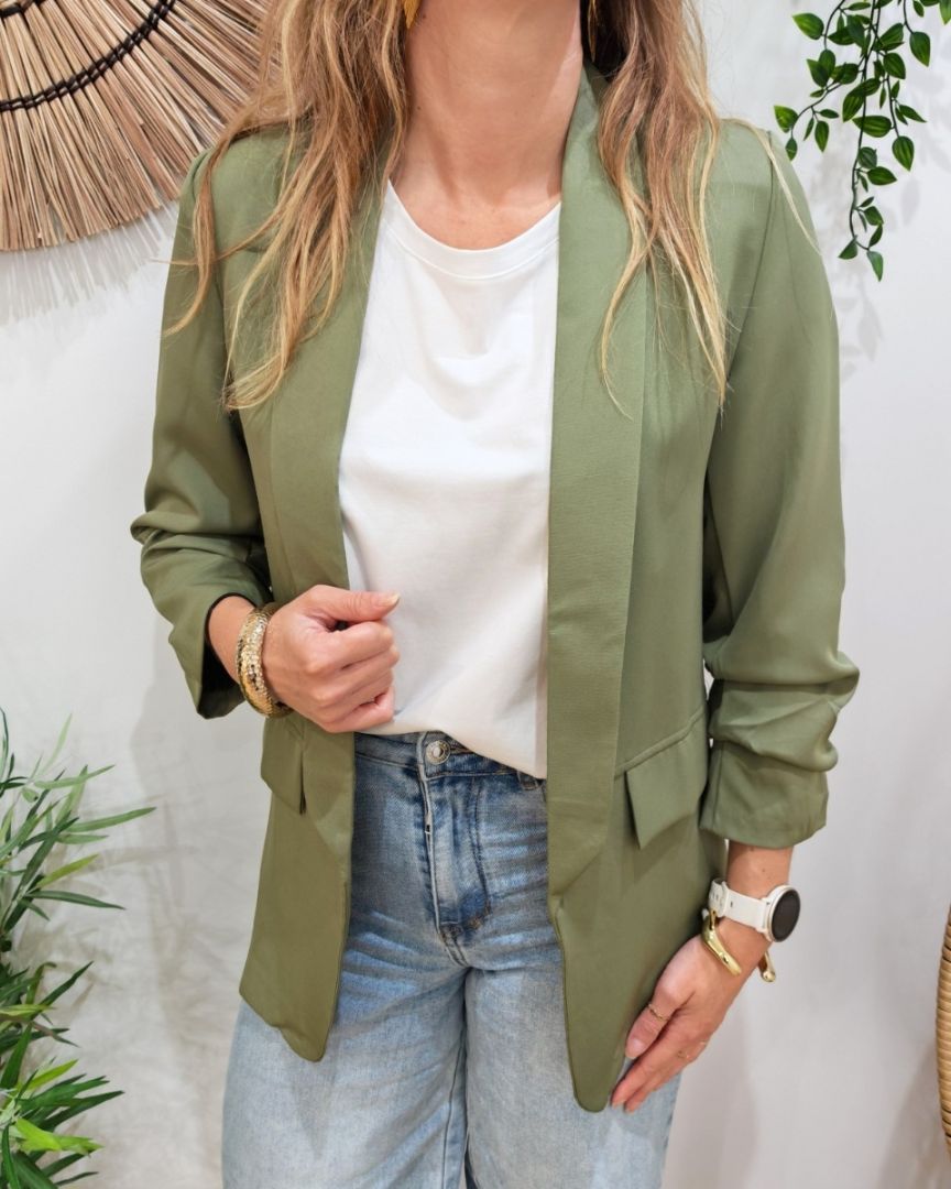 Blazer manches plissées kaki