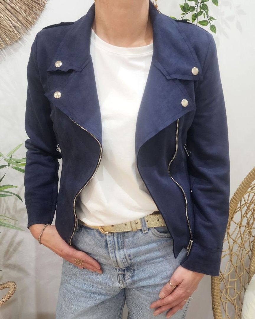 Perfecto femme fin suédine marine