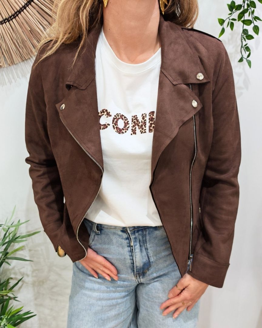 Perfecto femme fin suédine marron chocolat