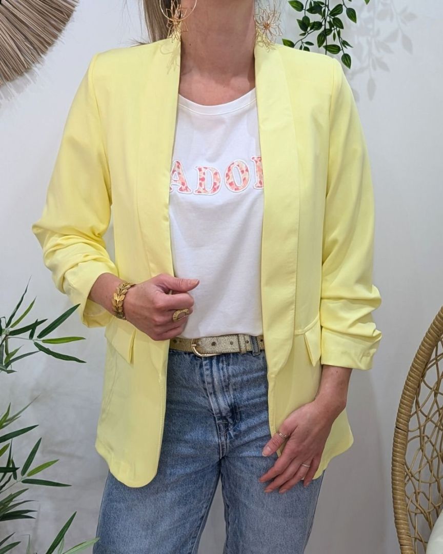 Blazer femme manches plissées jaune pâle