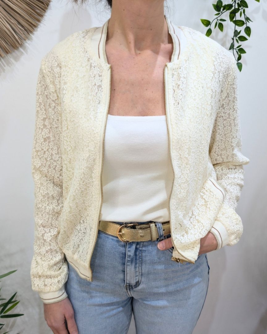 Bombers femme dentelle beige fleuri Isolda