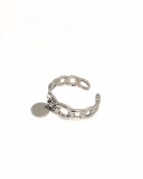 Bague femme acier argenté maille et pampille 