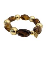 Bracelets femme résine camel et billes dorées
