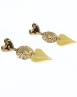 Boucles d'oreilles femme pendantes acier doré coeur résine