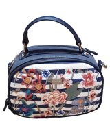 Sac à main David Jones bleu marine à rayures et fleurs brodées