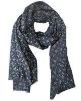 Echarpe femme marine imprimés cachemires marrons et bleus