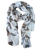 Echarpe femme beige fleurs marrons grises dorées