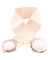 Ceinture élastique beige à double boucle cercle blanc et doré 