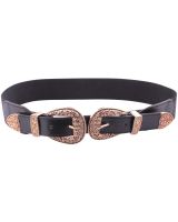 Ceinture élastique noire double boucle dorée arabesques