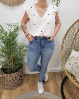 Blouse coton gaze écru coeurs bleu marine